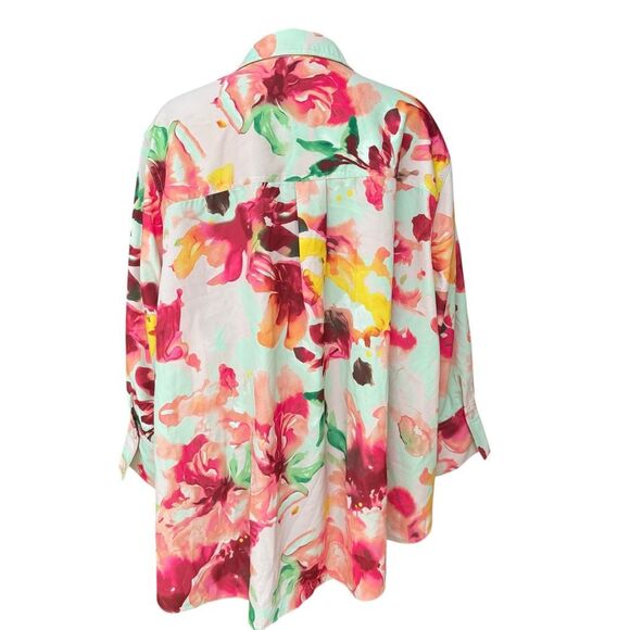 Jaclyn Smith 3/4-Sleeve Hi-Low Shirt Canary Green Combo size 3X New - Picture 4 of 8